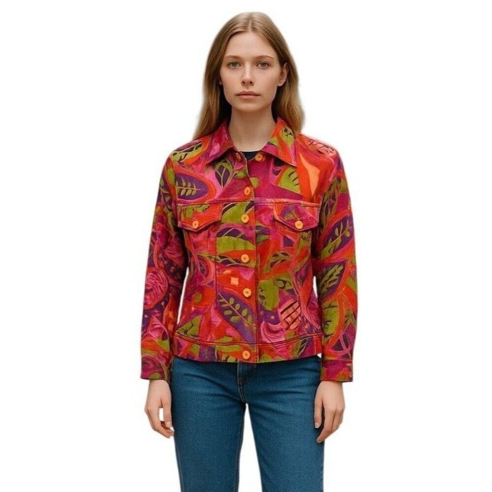 Choices Petite Small Multicolor Button Down Retro Boho Y2k Statement Top Blazer